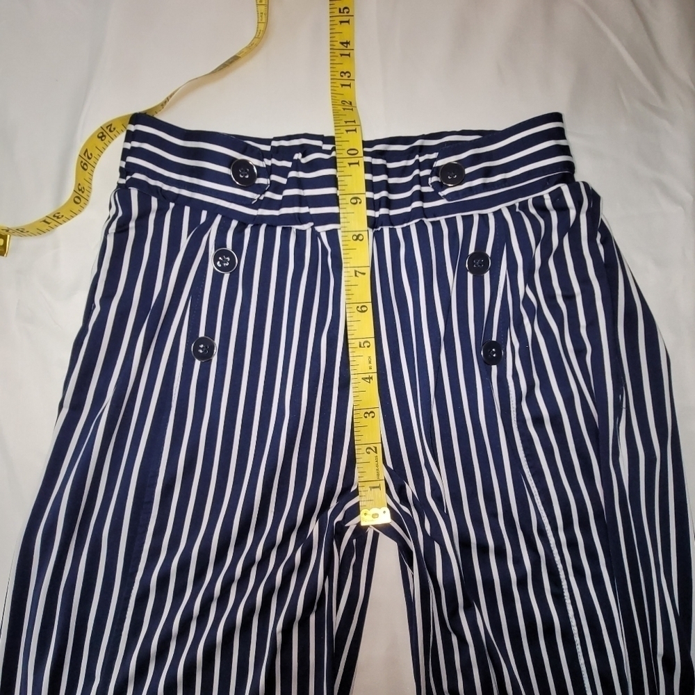 Robert Louis Wide Leg Cropped Navy Blue & White Striped Pants Womens Size Small - Picture 9 of 12